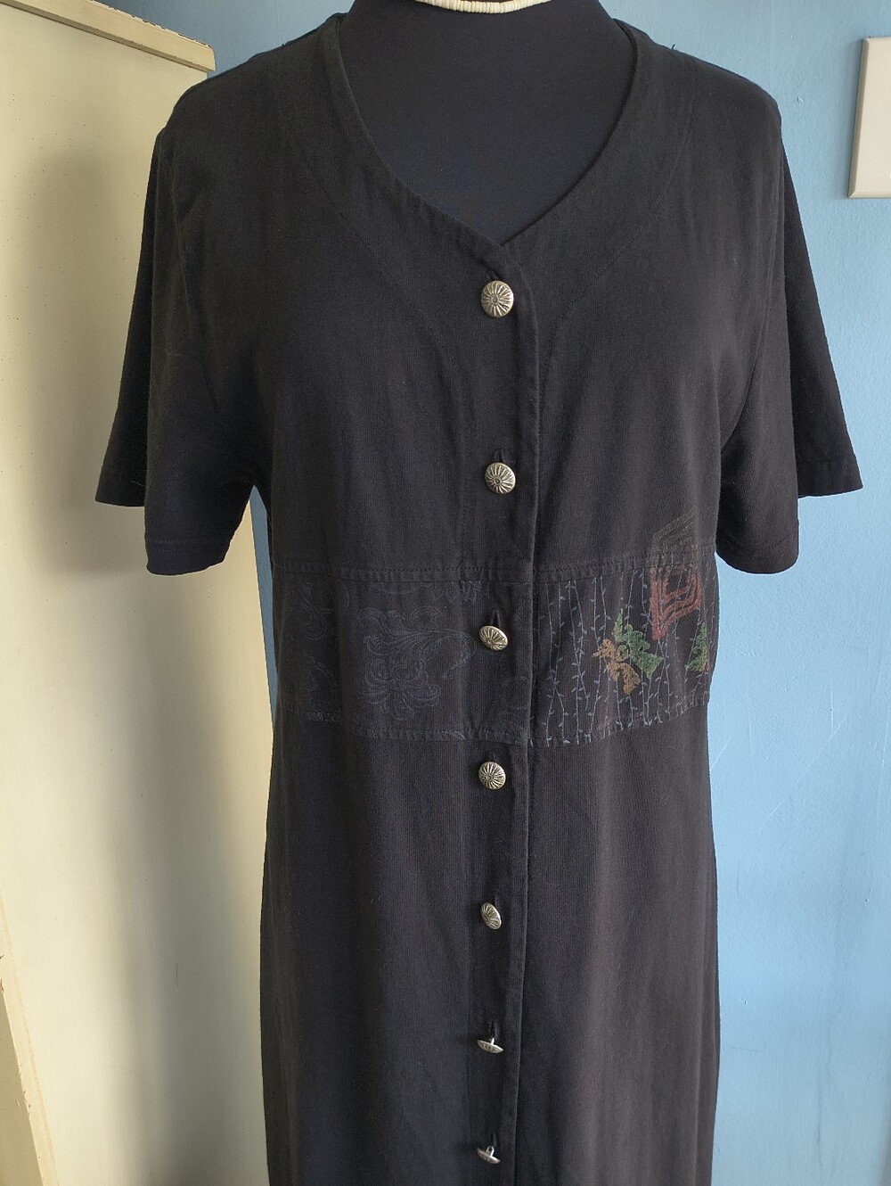 🌵 Vtg. Blue Cactus 100% Cotton Boho Maxi Dress - Picture 7 of 11